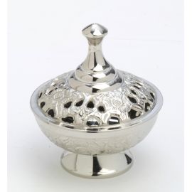 Kadzielniczka domowa srebrna, niklowana z pokrywką - 9 cm