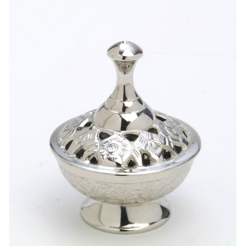 Kadzielniczka domowa srebrna, niklowana z pokrywką - 8,5 cm