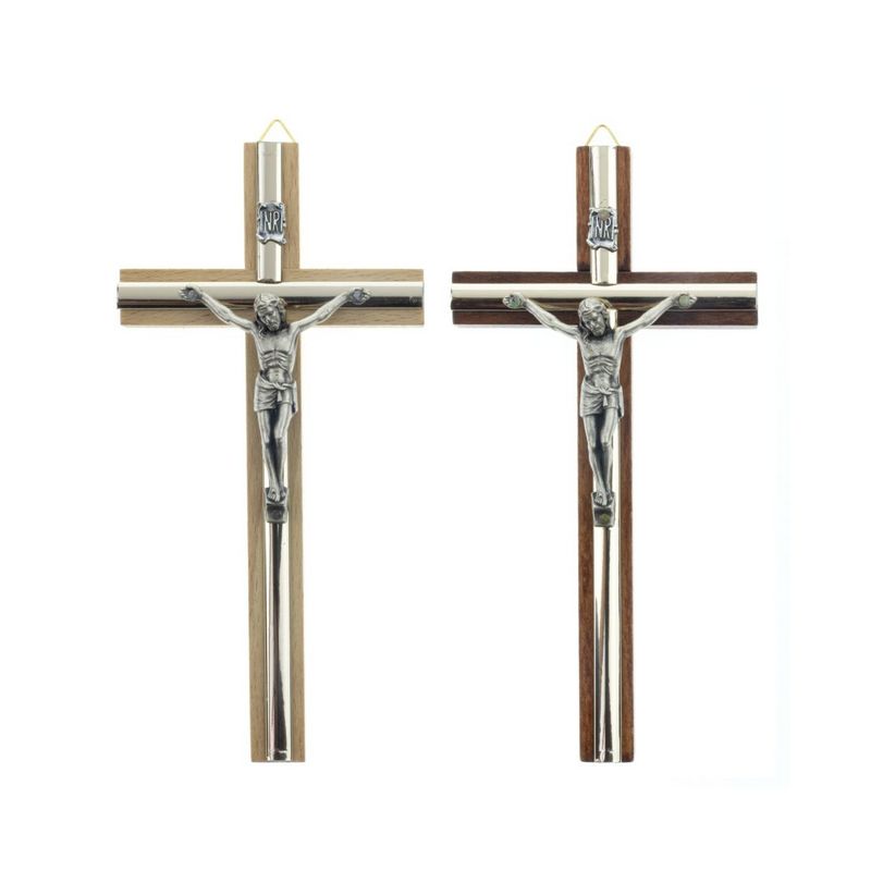 Krzyż drewniany na ścianę z ozdobną listwą - 16 cm