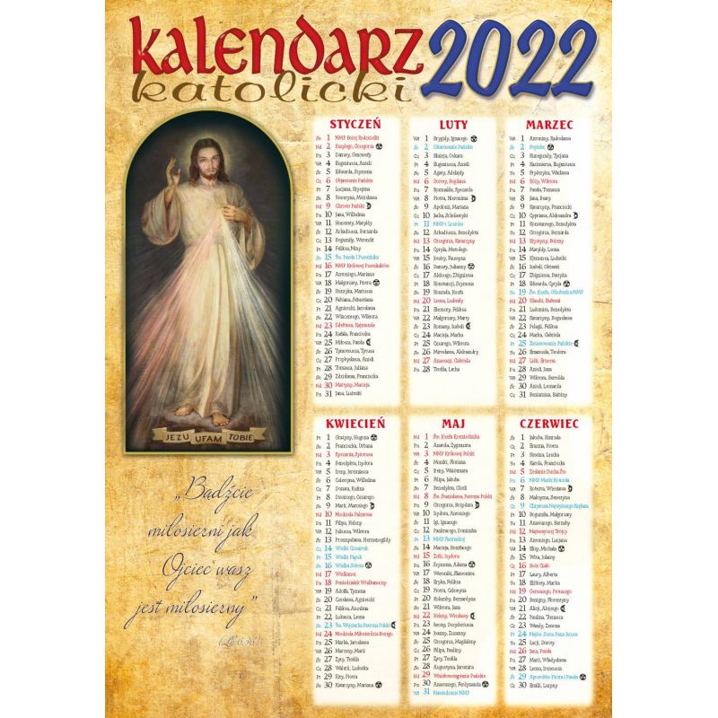 Kalendarz katolicki Jezu Ufam Tobie -  B4 na 2022 rok