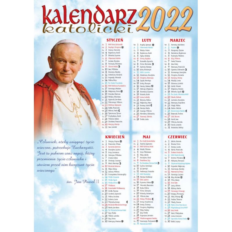 Kalendarz katolicki z Janem Pawłem II i kardynałem Wyszyńskim - B4 na 2022 rok