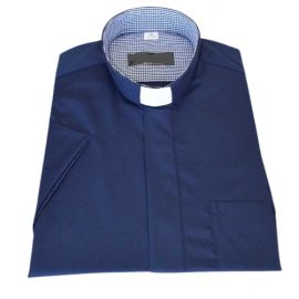 Koszula kapłańska - granatowa w małą kratę
