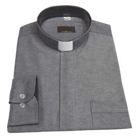 Koszula kapłańska - szara, czarna wstawka