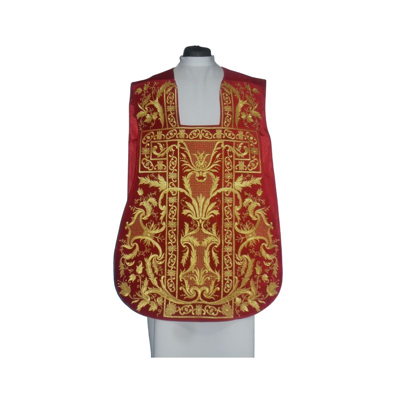 Ornat rzymski czerwony haftowany motyw eucharystyczny, aksamit (75)