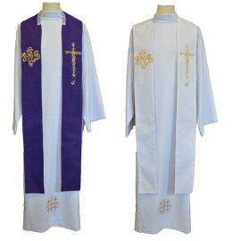 Stuła kapłańska dwustronna  fioletowo-biała IHS