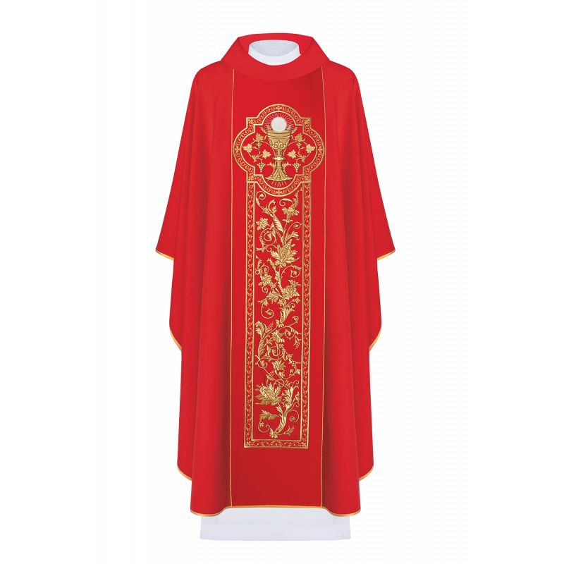 Ornat haftowany z symbolem kielicha eucharystycznego - czerwony (H12)