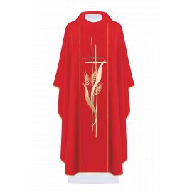 Ornat haftowany Krzyż i kłosy - czerwony (H21)