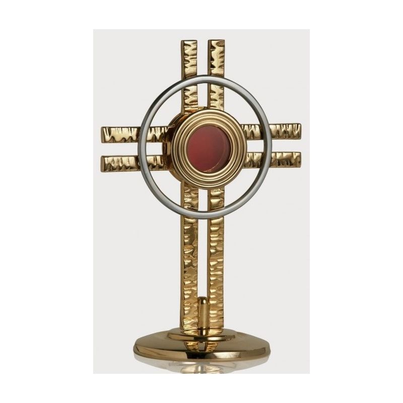 Relikwiarz mosiężny, złocony 20 cm - Krzyż z aureolą (2S)