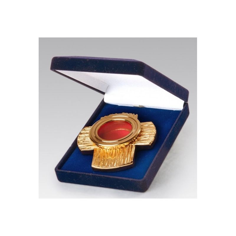 Relikwiarz złocony, mini w futerale 9,5 cm - (17S)