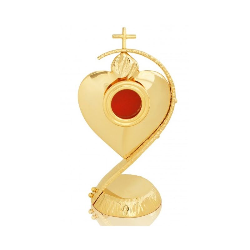 Relikwiarz mosiężny, złocony w formie serca 22 cm - (19S)
