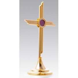 Relikwiarz mosiężny, złocony w formie krzyża 37 cm - (22S)