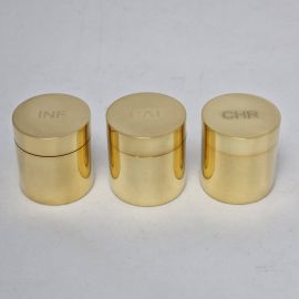 Pojemnik na oleje święte, metalowy, złoty - CHR, INF, CAT (1A)