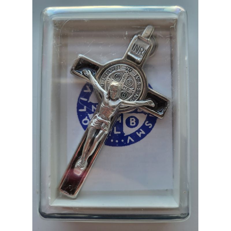 Krzyż Św. Benedykta, metalowy, emalia brązowa 8 x 4,2 cm