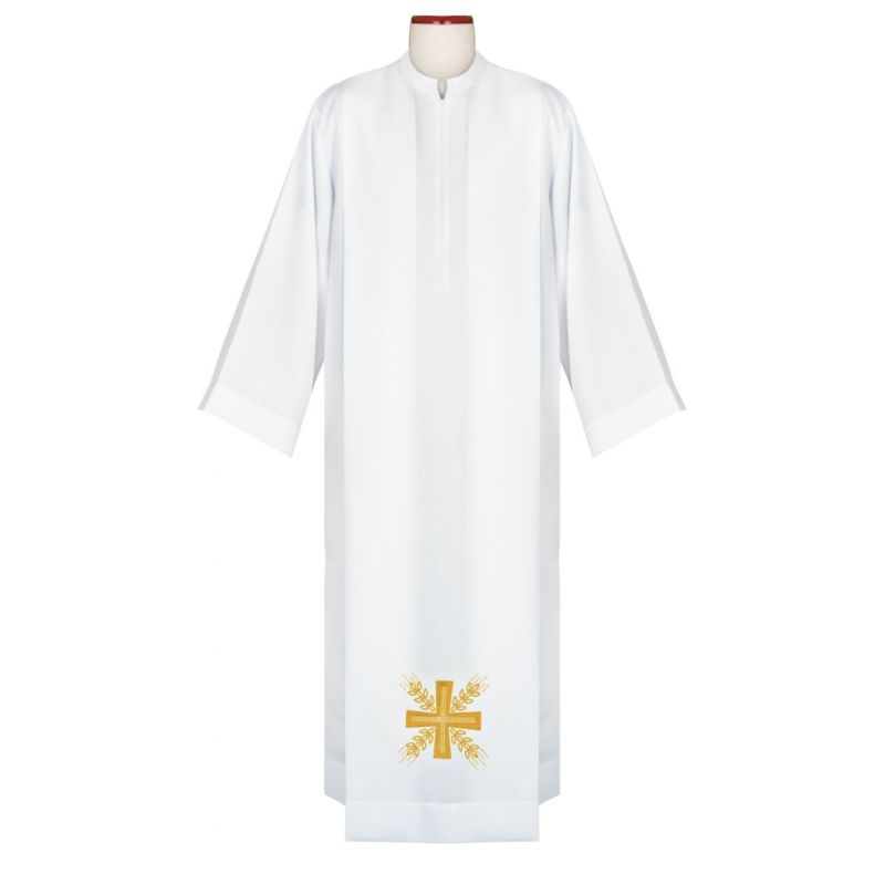 Alba kapłańska z haftowanym złotym krzyżem