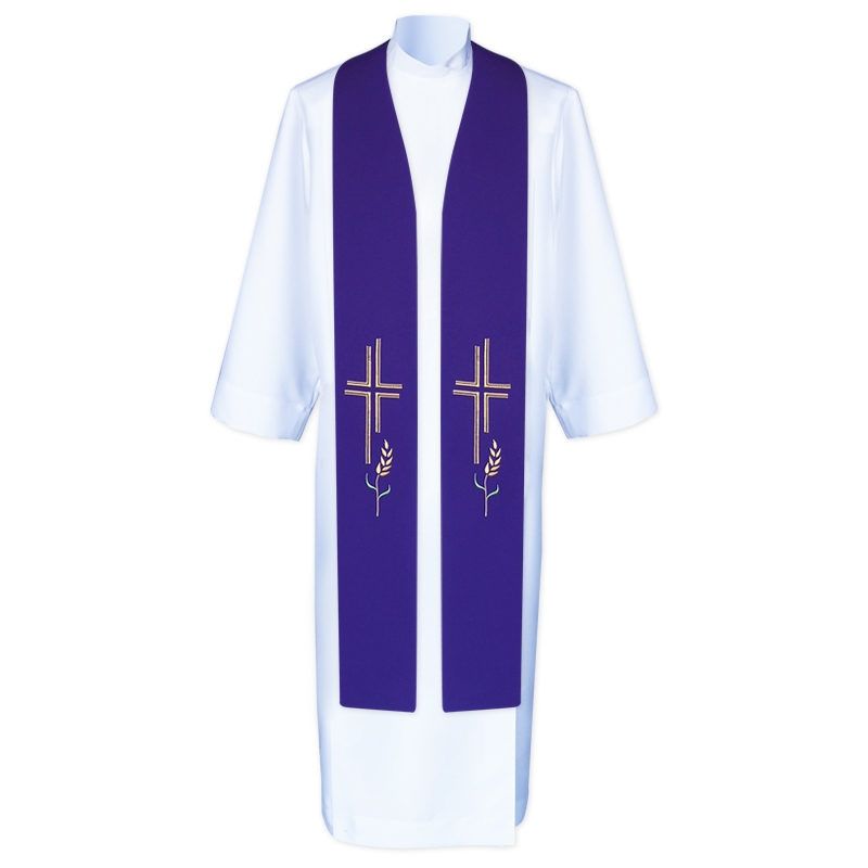 Stuła kapłańska krzyż i kłosy - haftowana (5)