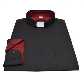 Koszula kapłańska - czarna z bordo wstawką