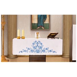 Obrus ołtarzowy - haftowany symbol Maryjny + Lilie niebieskie