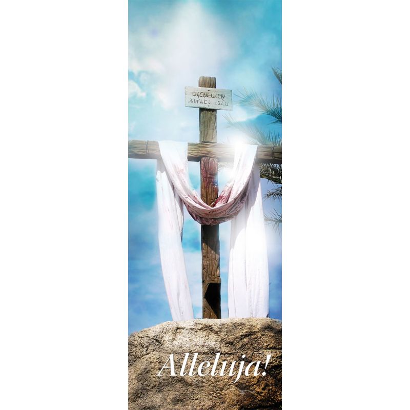 Baner na Wielkanoc "Alleluja!" - niebieski z krzyżem (17)
