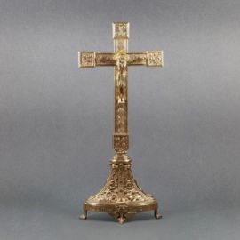Krzyż ołtarzowy, mosiężny, stojący wys. 53 cm
