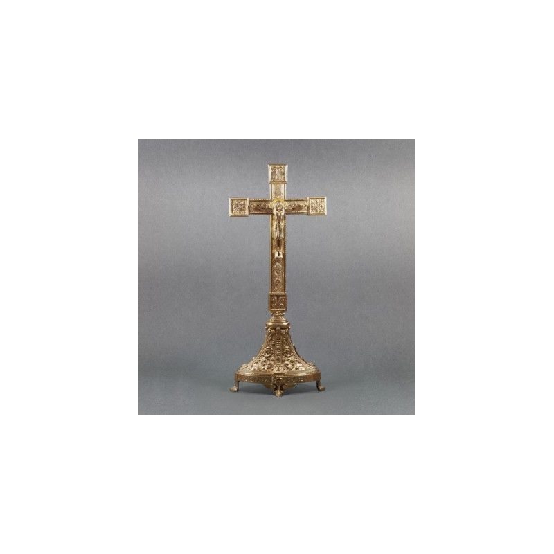 Krzyż ołtarzowy, mosiężny, stojący wys. 53 cm
