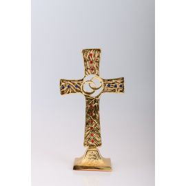 Krzyż stojący ślubny, mosiężny, pozłacany - 25 cm