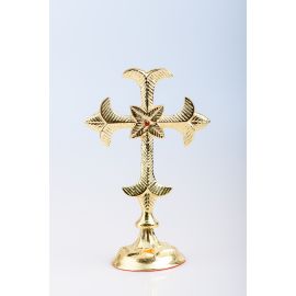Krzyż stojący nowoczesny, mosiężny, pozłacany - 19 cm