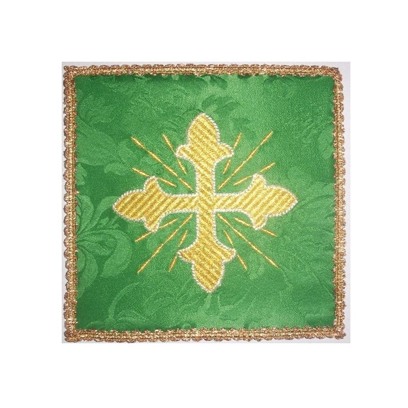 Palka haftowana zielona - złoty krzyż + promienie