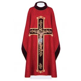 Ornat haftowany Jezus na krzyżu - czerwony (190)