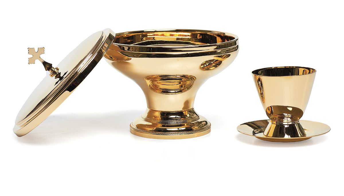 Puszka do komunii pod dwoma postaciami 15 cm (72) - PUSZKI MSZALNE - Nowość