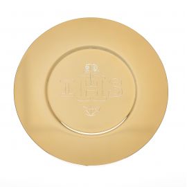 Patena wyprofilowana, złocona z napisem IHS śr. 15,5 cm - PATENY LITURGICZNE