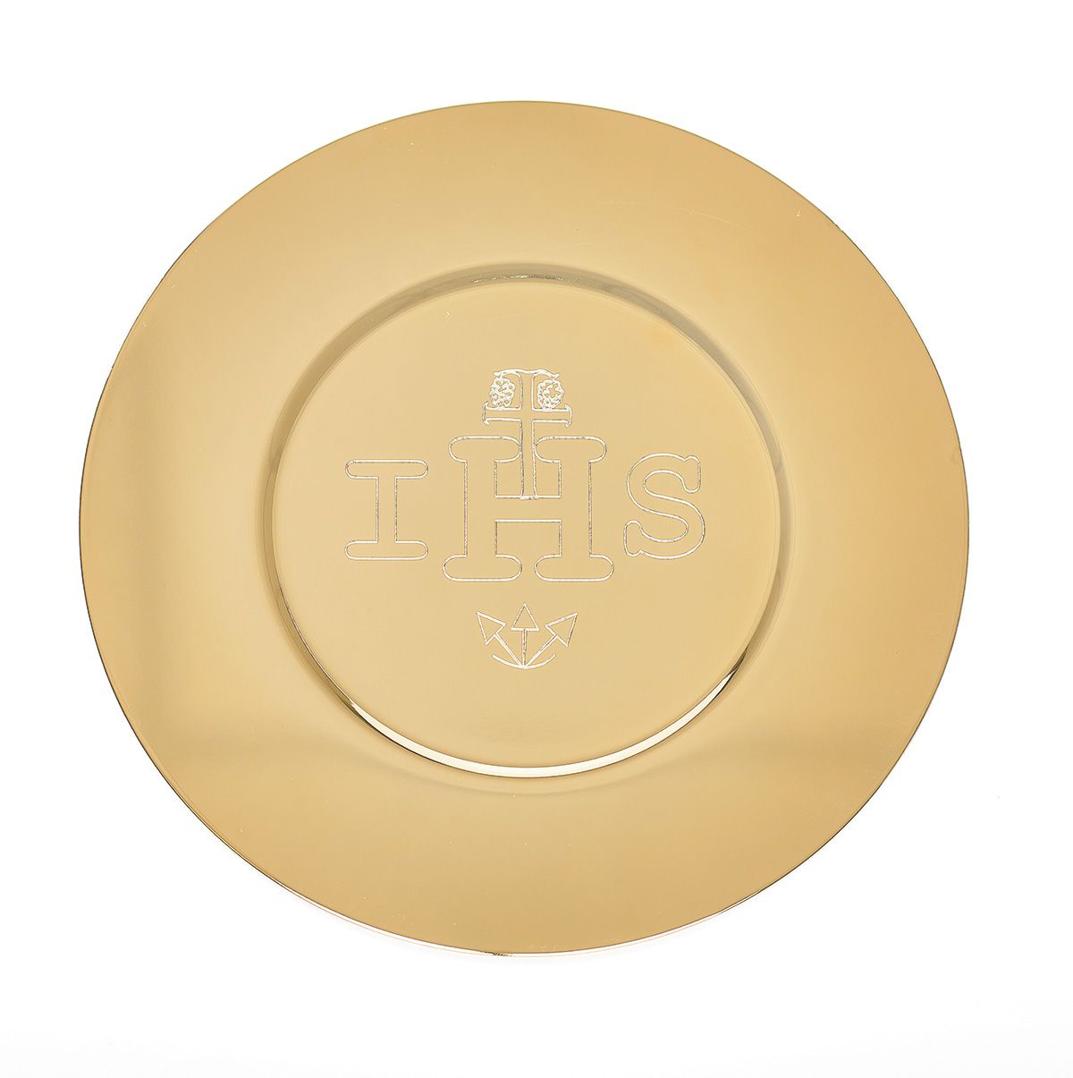 Patena wyprofilowana, złocona z napisem IHS śr. 15,5 cm - PATENY LITURGICZNE - Nowość