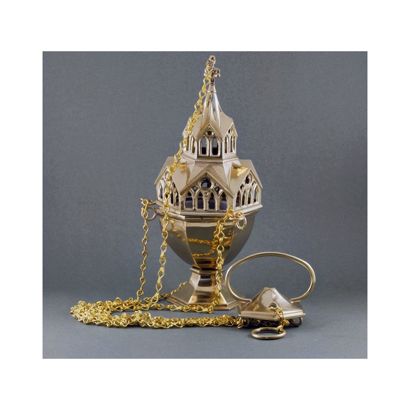 Trybularz mosiężny - 28 cm - TRYBULARZE, ŁÓDKI - Trybularz mosiężny - 28 cm