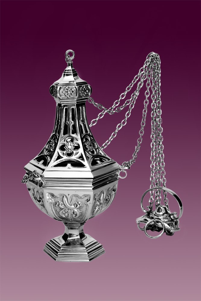 Trybularz - kadzielnica, gotycka, niklowana wys. 26 cm. - TRYBULARZE, ŁÓDKI - Nowość