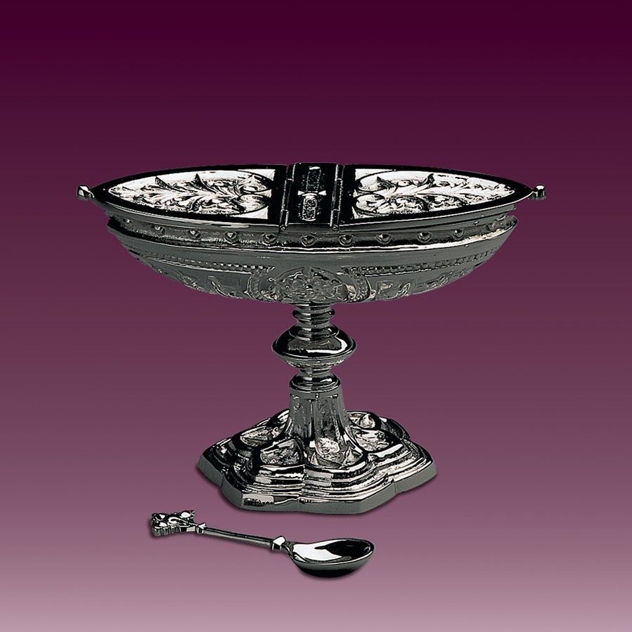 Łódka do kadzidła mosiężna, niklowana otwierana obustronnie - TRYBULARZE, ŁÓDKI - Łódka do kadzidła mosiężna, niklowana otwierana obustronnie