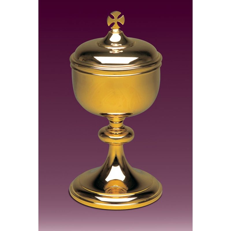 Puszka na komunikanty mosiężna, pozłacana,  h: 31 cm. - PUSZKI MSZALNE - Puszka na komunikanty mosiężna, pozłacana,  h: 31 cm.