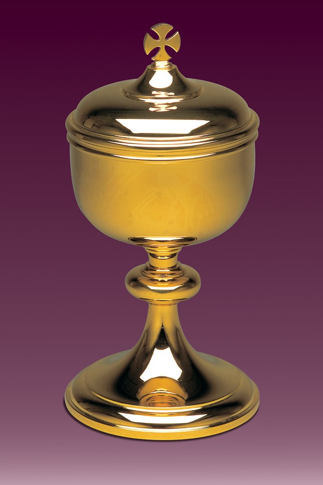 Puszka na komunikanty mosiężna, pozłacana,  h: 38 cm. - PUSZKI MSZALNE - Nowość