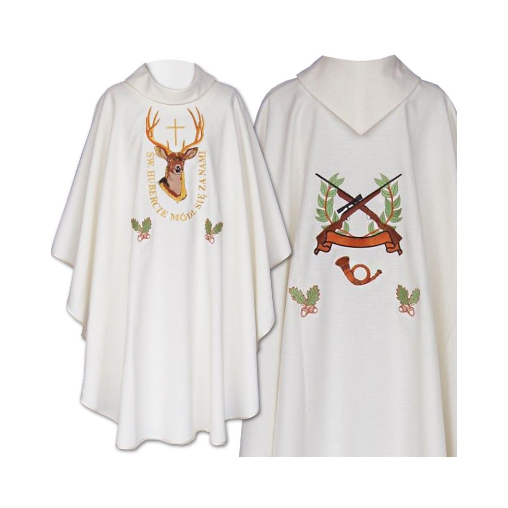 Ornat haftowany ecru Święty Hubert - Ornaty z wizerunkiem świętych - Nowość