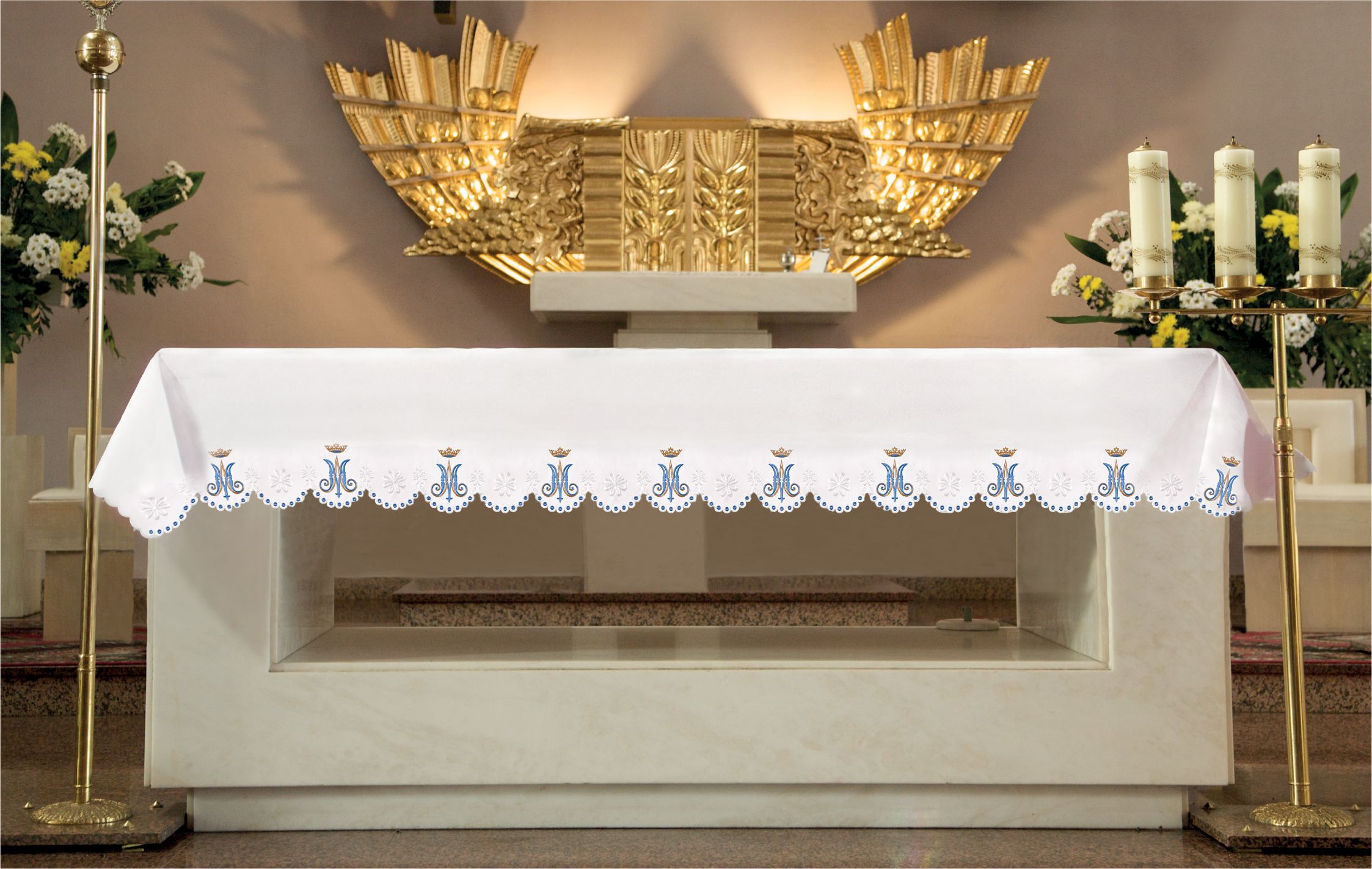 Obrus haftowany wzór maryjny (155) - OBRUSY OŁTARZOWE - Nowość