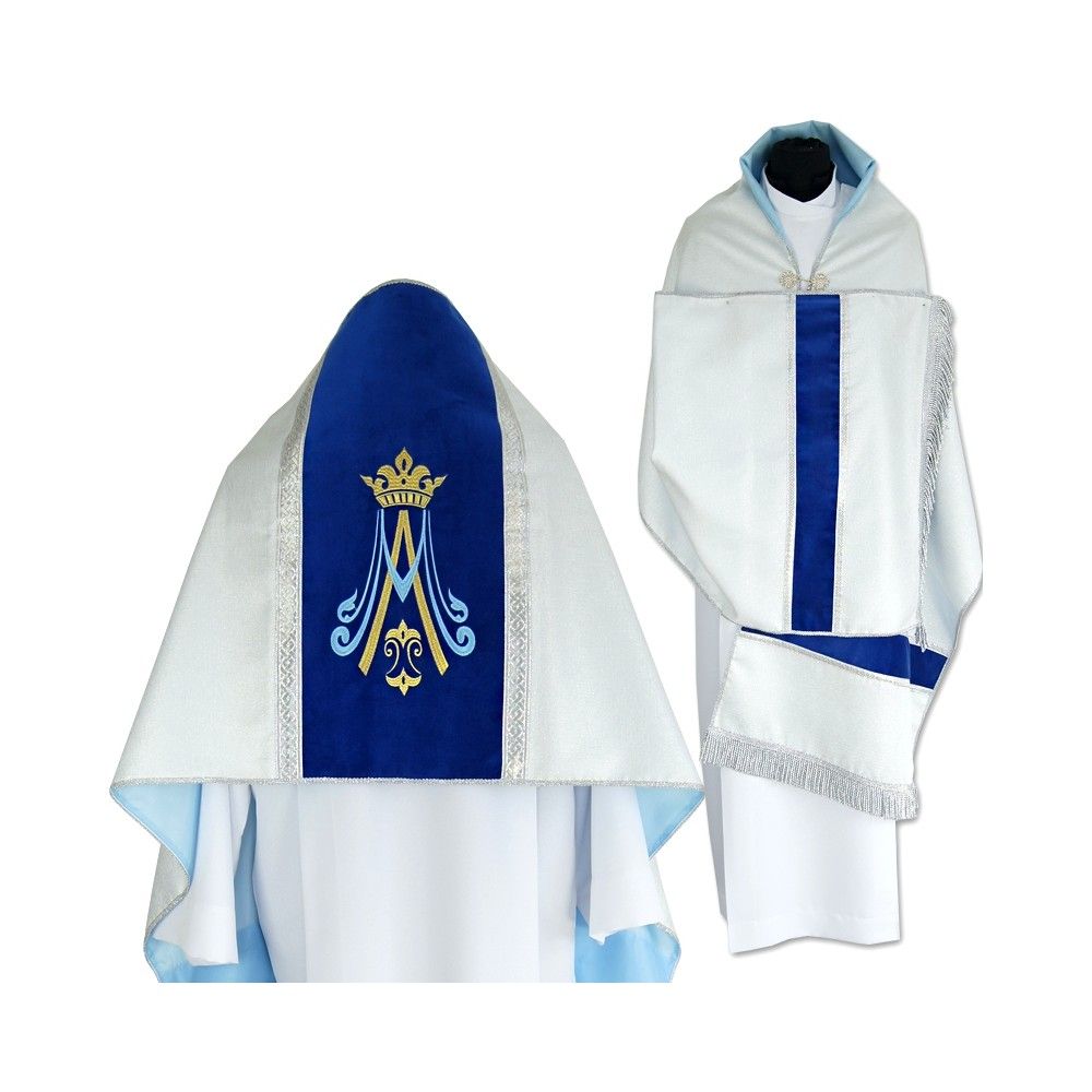 Welon liturgiczny srebrny brokat - pasy aksamitne - WELONY - Nowość