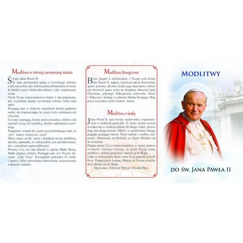 Folder składany Modlitwa do Św. Jana Pawła II - Folder religijny - Folder składany Modlitwa do Św. Jana Pawła II