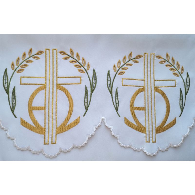 Obrus ołtarzowy haftowany - wzór eucharystyczny (182) - OBRUSY OŁTARZOWE - Obrus ołtarzowy haftowany - wzór eucharystyczny (182)