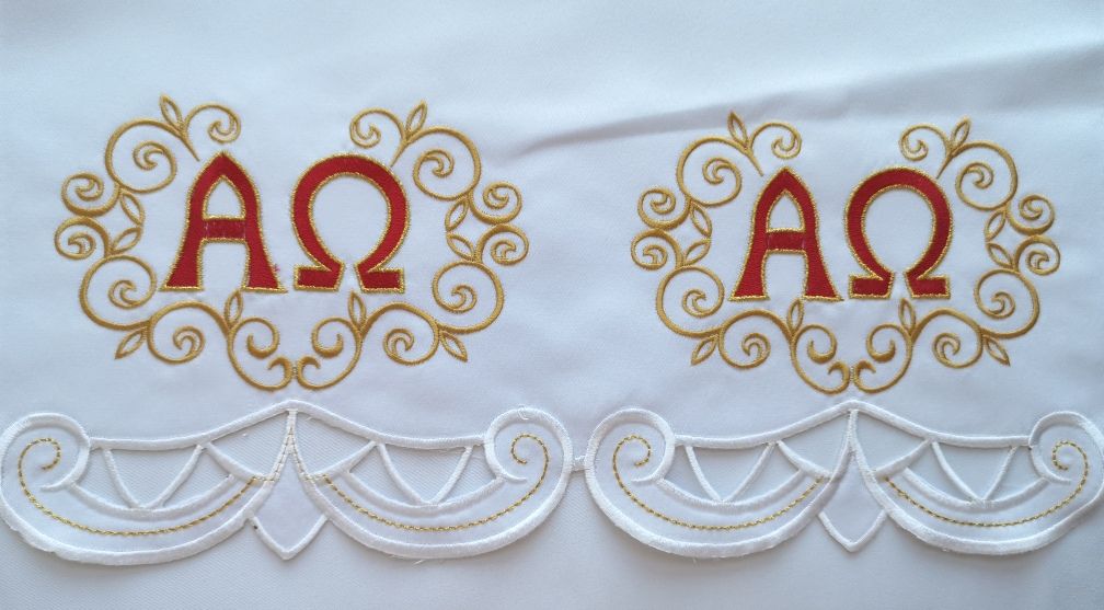 Obrus ołtarzowy haftowany - wzór eucharystyczny (186) - OBRUSY OŁTARZOWE - Nowość