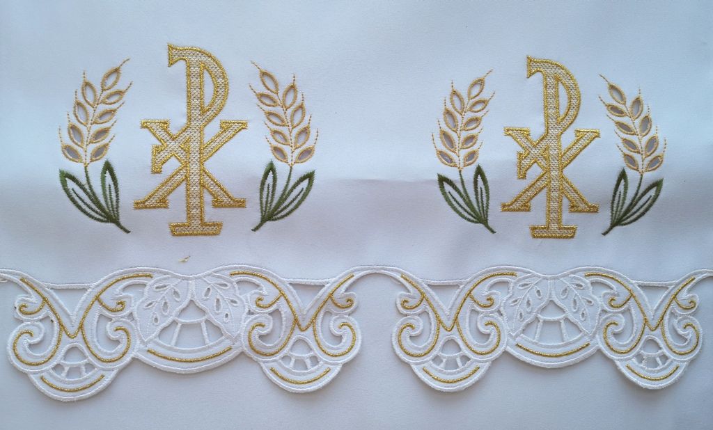 Obrus ołtarzowy haftowany - wzór eucharystyczny (188) - OBRUSY OŁTARZOWE - Nowość