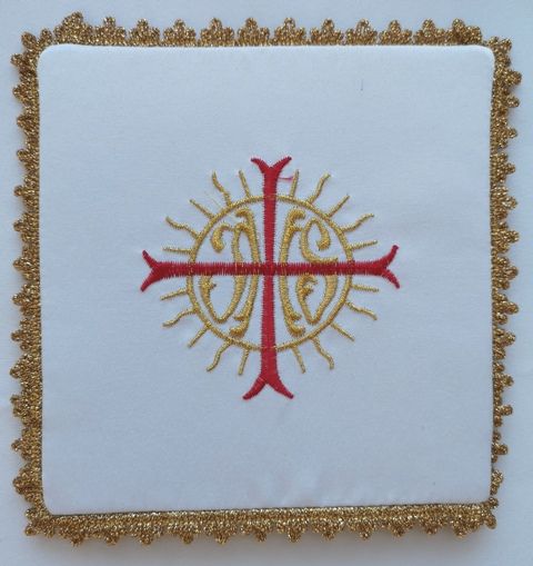 Palka haftowana IHS + czerwony krzyż (3) - kolor biały, srebrny - Nowość