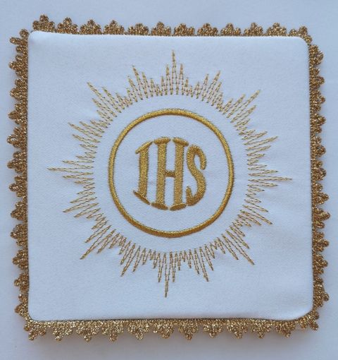 Palka haftowana IHS (4) - kolor biały, srebrny - Nowość