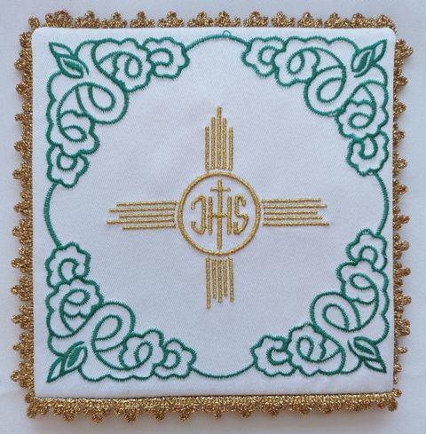 Palka haftowana IHS + złoty krzyż (4) - kolor biały, srebrny - Nowość