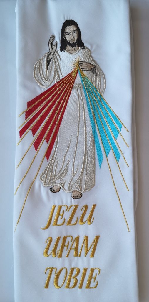 Stuła haftowana  Jezus Miłosierny, Święta Faustyna - Z POSTACIAMI - Nowość