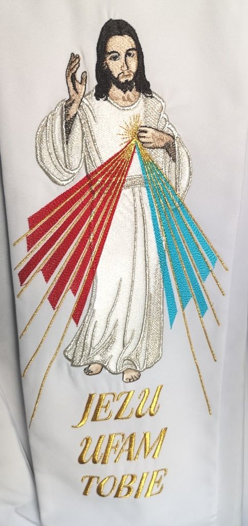 Stuła haftowana  Jezus Miłosierny, Święta Faustyna - Z POSTACIAMI - zdjęcie 5 - Stuła haftowana  Jezus Miłosierny, Święta Faustyna