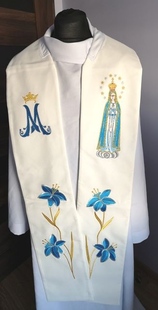Stuła haftowana Matka Boża Fatimska - Z POSTACIAMI - Nowość