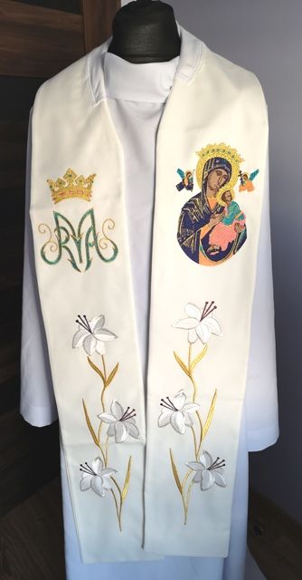 Stuła haftowana Matka Boża Nieustającej Pomocy - Z POSTACIAMI - Nowość